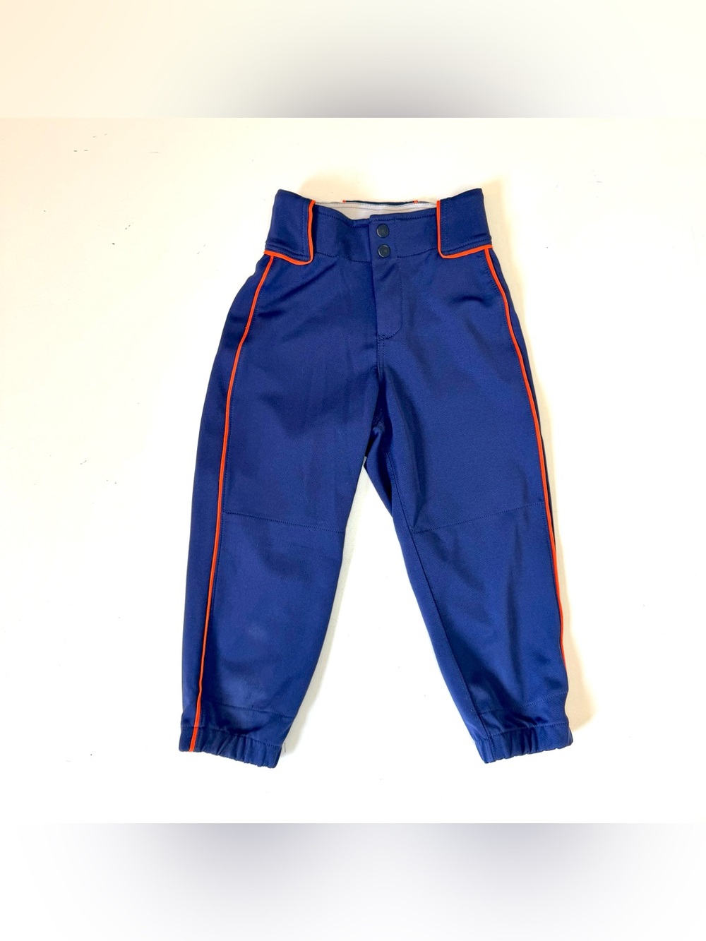 Boombah Baseball Softball Pants Size 22 (Youth S) - Navy Blue With Orange Piping